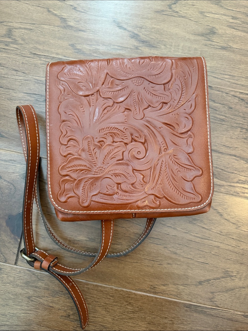 Patricia Nash Granada Crossbody Bag - Tooled Florence Brown Leather